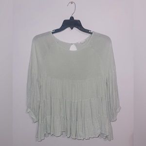 Women’s Large Flow Boho Cottage Chic Sea Foam Green Blue Mittoshop Blouse